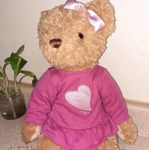 FAO Schwarz Toys R Us Teddy Bear Plush Stuffed Animal in Pink Heart Dress 2012